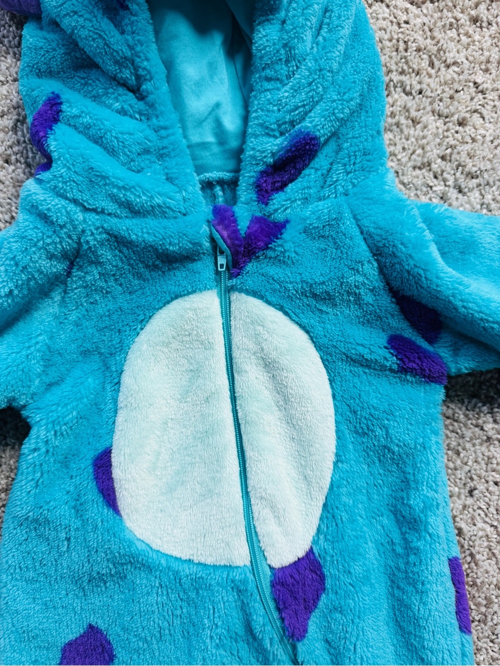 Baby Halloween Costume Sully Fleece Zip Up Bodysuit Monsters Inc Size 0-3 Months - Picture 4 of 13